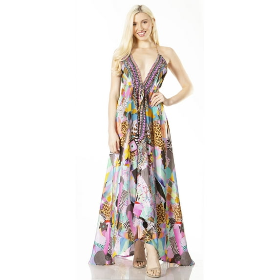 Sakkas Lizi 2 Women's Maxi High-Low Halter Handkerchief Dress Beach Party Vacation - 547 - One Size