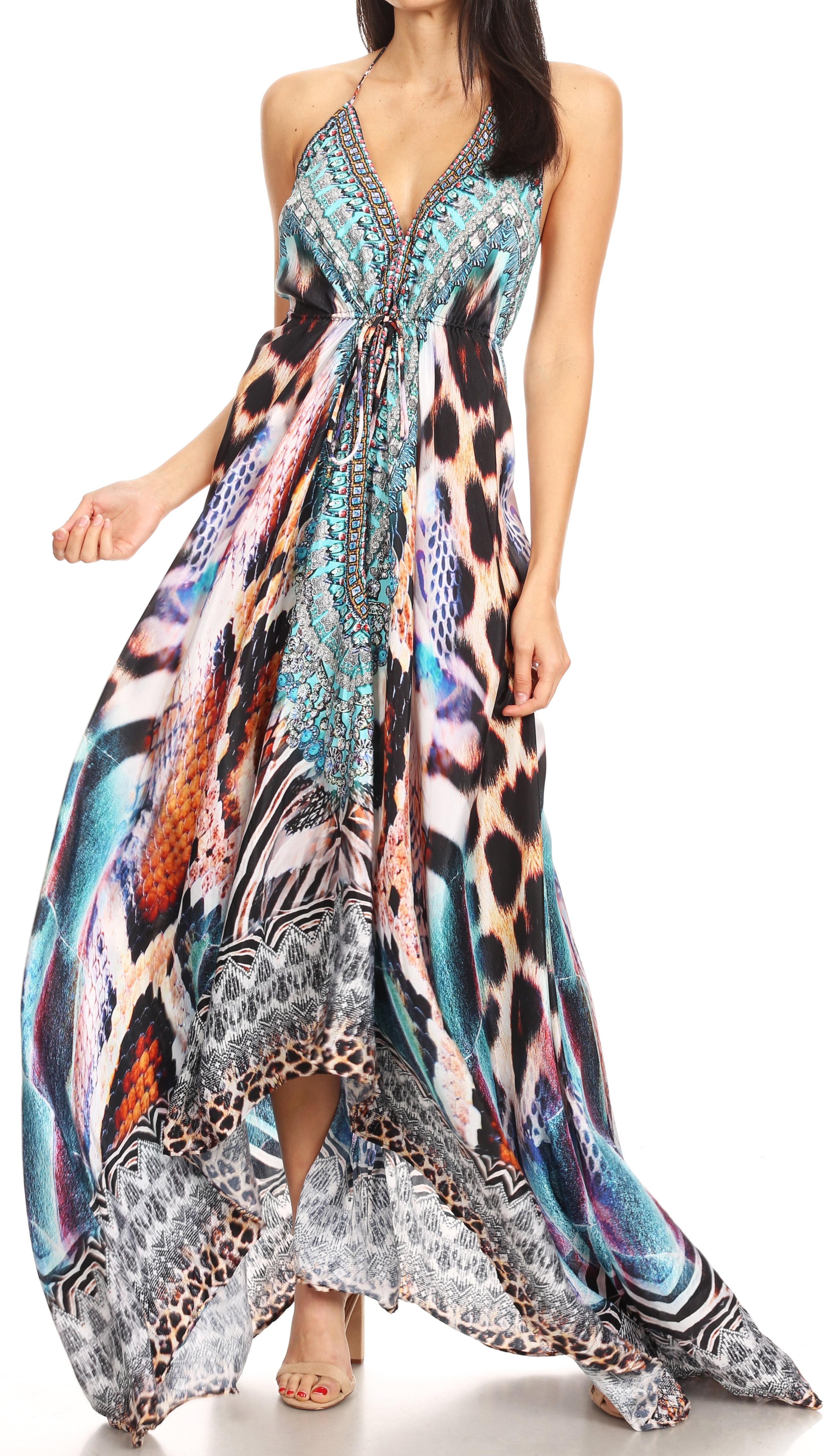 Sakkas Lizi Womens Maxi High-low Halter Handkerchief Long Dress Beach Party  - SCBR226-Brown - One Size - Walmart.com