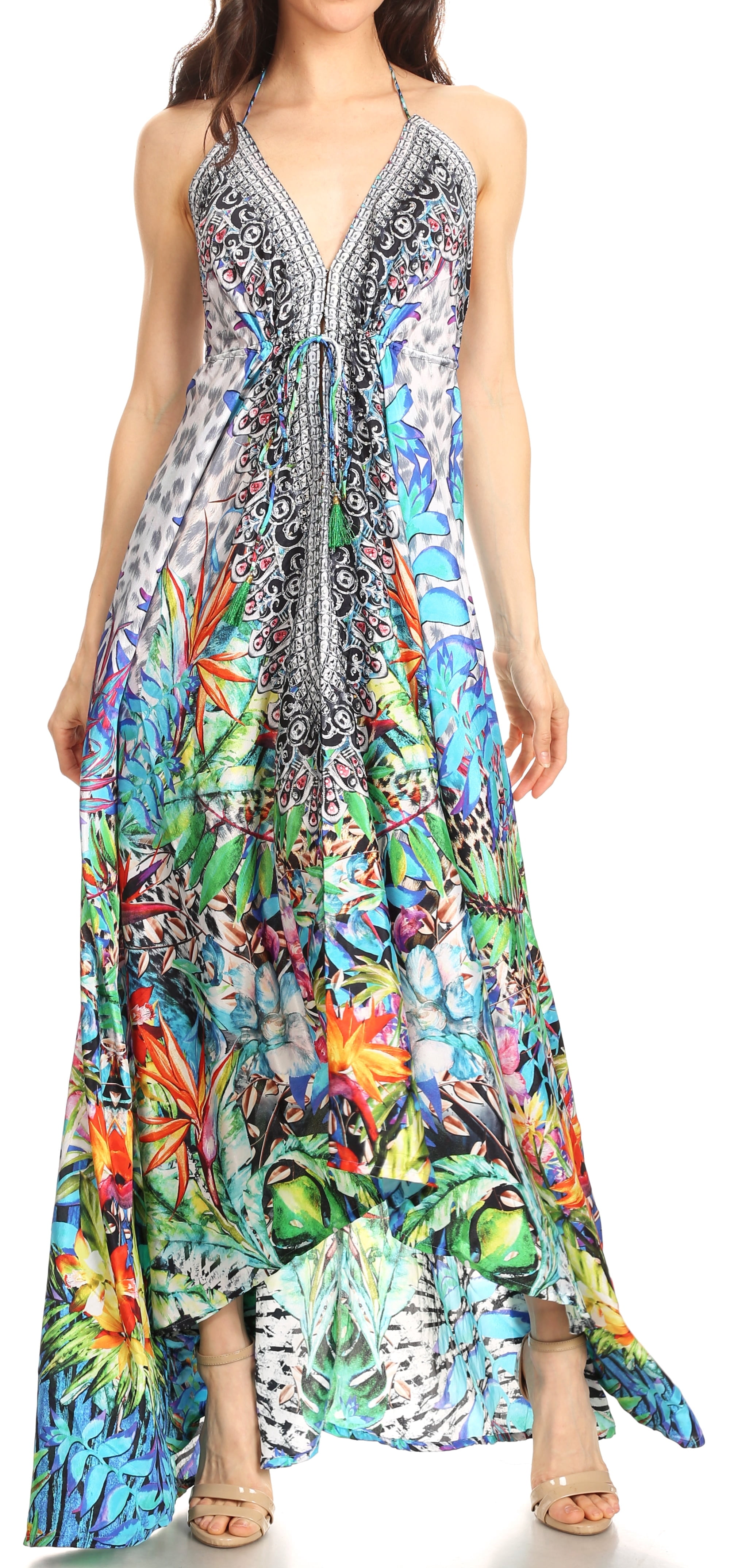 diamante halter neck dress Harriet Halter Neck Diamante Maxi Dress - Sandy Gold main image 1