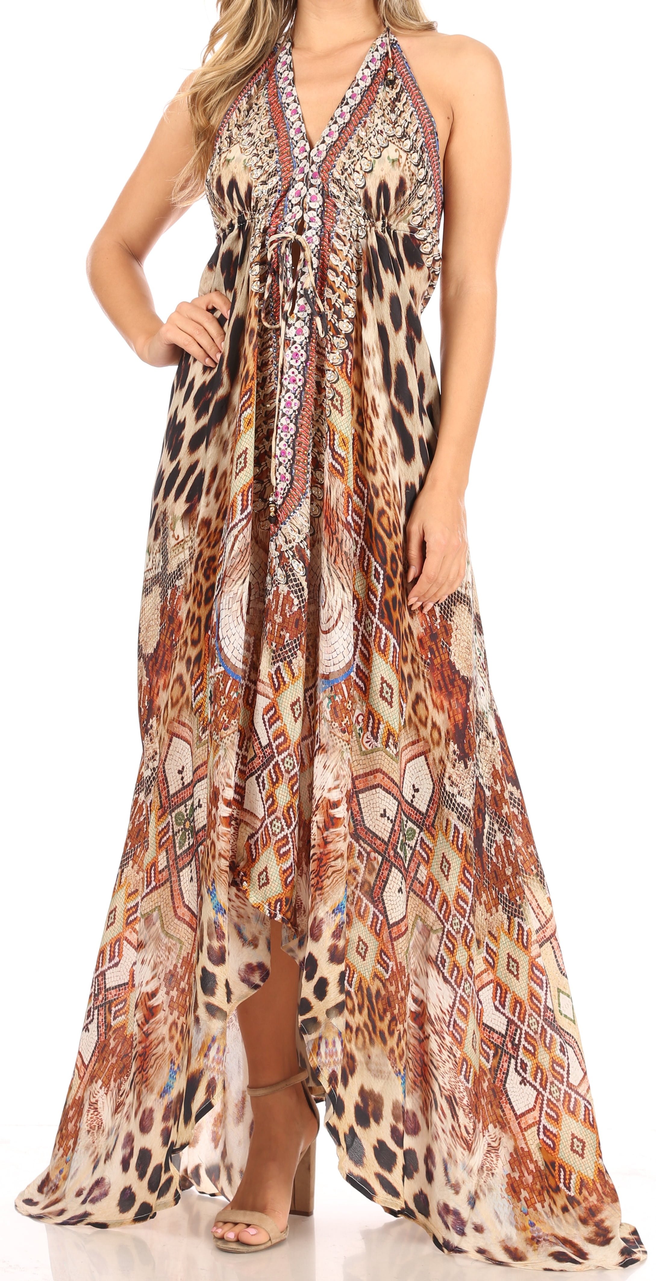 Sakkas Lizi Womens Maxi High-low Halter Handkerchief Long Dress Beach Party  - TRBR274-Brown - One Size - Walmart.com