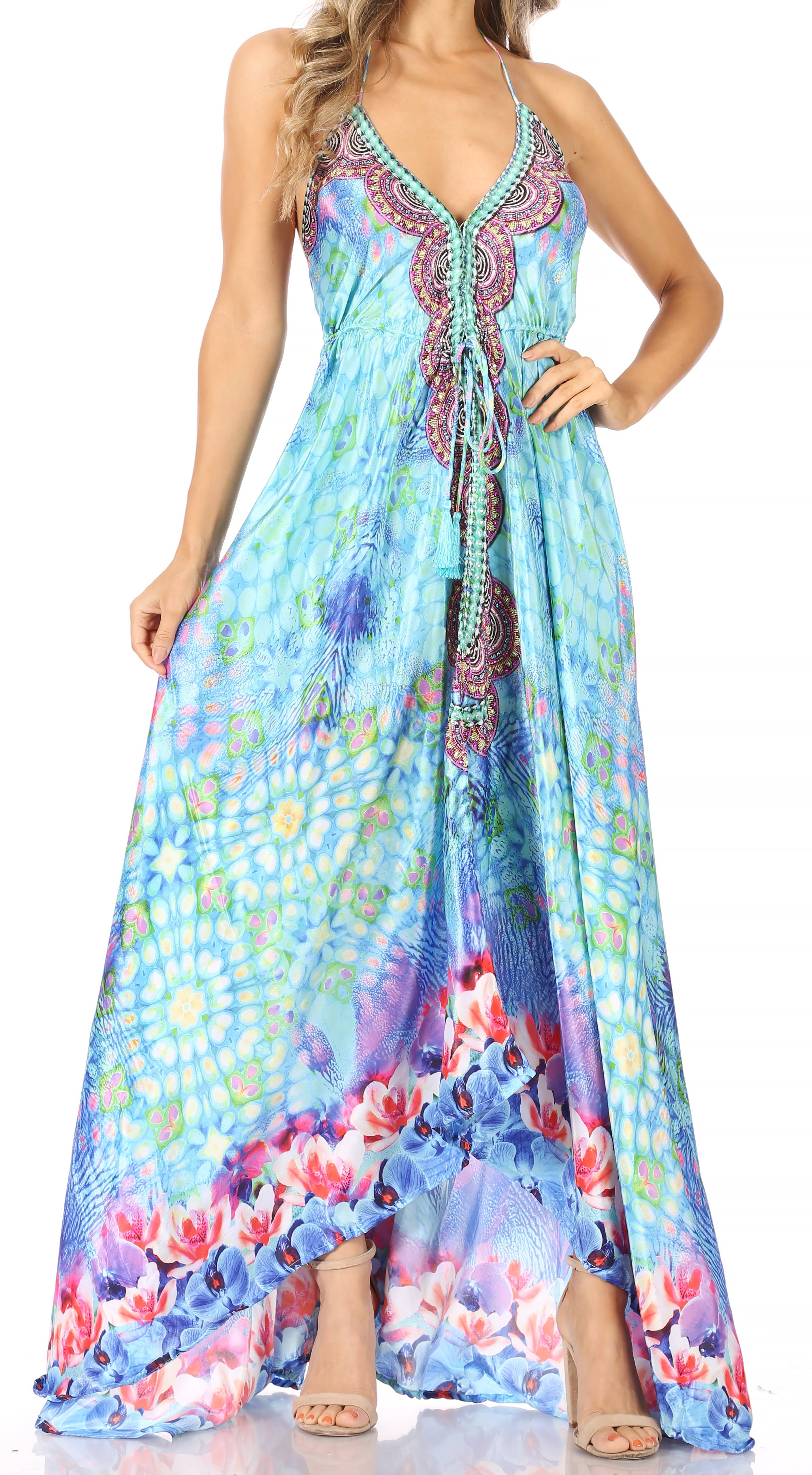sakkas halter dress Sakkas Silky Wrap Halter Handkerchief Hem Maxi Dress