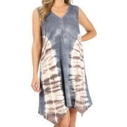 Sakkas Lunna Women's Casual Sleeveless Hi-low V-neck Knit Tie-dye Dress Cover-up - GreyBrown - L-XL