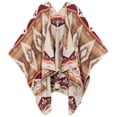 thumbnail image 1 of Sakkas Lupe Womens Reversible Poncho Wrap Cape Shawl Sweater Coat Cardigan Pattern - Aztec Brown - One Size Regular, 1 of 7