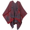 thumbnail image 1 of Sakkas Lupe Womens Reversible Poncho Wrap Cape Shawl Sweater Coat Cardigan Pattern - Zigzag Burgundy - One Size Regular, 1 of 7