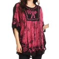 thumbnail image 1 of Sakkas Lynda Two Tone Batik Embroidered Palm Tree Peasant Top / Poncho - Black / Pink - One Size Regular, 1 of 5