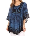 thumbnail image 1 of Sakkas Lynda Two Tone Batik Embroidered Palm Tree Peasant Top / Poncho - Blue - One Size Regular, 1 of 5