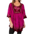 thumbnail image 1 of Sakkas Lynda Two Tone Batik Embroidered Palm Tree Peasant Top / Poncho - Burgandy / Pink - One Size Regular, 1 of 5
