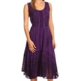 thumbnail image 1 of Sakkas Magdilena Stonewashed Corset Front Embroidered Dress - Purple - S/M, 1 of 4