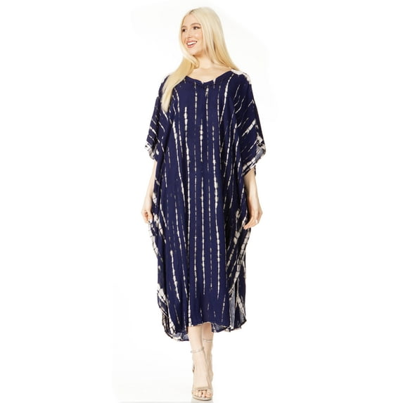 Sakkas Maitte Women's V neck Caftan Dress Cover-up Beach Print Kaftan Long Boho - 1031-Navy - One Size