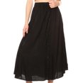 thumbnail image 1 of Sakkas Maran Women's Boho Embroidery Skirt with Lace Elastic Waist and Pockets - Black - Plus Size, 1 of 5