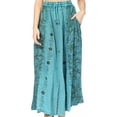 thumbnail image 1 of Sakkas Maran Women's Boho Embroidery Skirt with Lace Elastic Waist and Pockets - Turquoise - Plus Size, 1 of 5