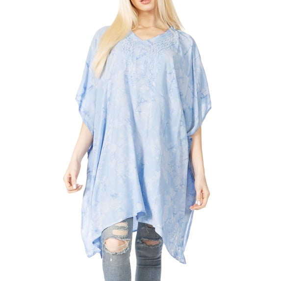 Sakkas Marcy Women's Caftan Top Tunic Dress V neck Loose Summer Boho Swing Coverup - Blue - One Size