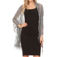 thumbnail image 1 of Sakkas Mari Women's Large Lightweight Soft Lace Scarf Wrap Shawl Floral and Fringe - GrayRoseLace - One Size, 1 of 5