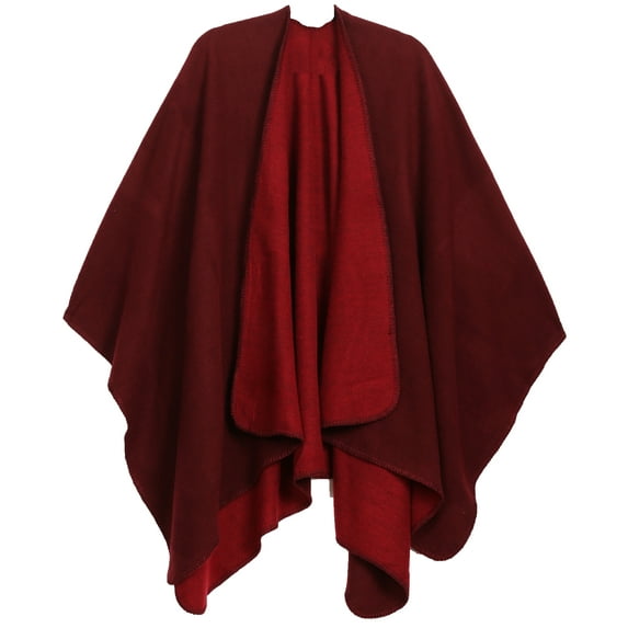 Sakkas Mari Women's Reversible Large Poncho Shawl Wrap Scarf Cape Ruana Blanket - Burgundy - One Size Regular