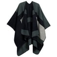 thumbnail image 1 of Sakkas Mari Women's Reversible Large Poncho Shawl Wrap Scarf Cape Ruana Blanket - StripeSteelBlue - One Size Regular, 1 of 7