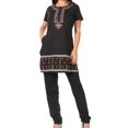 thumbnail image 1 of Sakkas Maria Women's Casual Tunic Kurta Knit Plain Embroidered Kurti Pant Set Soft - Black - XLP, 1 of 5