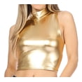 thumbnail image 1 of Sakkas Mariana Women's Party Liquid Shiny Metallic Stretch Sleeveless Tank Top - Gold - Small, 1 of 5