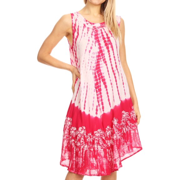Sakkas Mariela Women's Tie Dye Loose Sleeveless Tank Short Nightgown Dress Coverup - White / Pink - One Size Regular