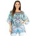 thumbnail image 1 of Sakkas Marina Women's Casual Short Sleeve Blouse Top Tunic Loose Floral Round Neck - 553-Turq - S/M, 1 of 5
