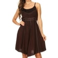 thumbnail image 1 of Sakkas Markay Short Mid Length Spaghetti Strap Sleeveless Embroidered Batik Dress - Brown - 1X/2X, 1 of 5