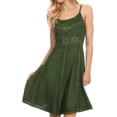 thumbnail image 1 of Sakkas Markay Short Mid Length Spaghetti Strap Sleeveless Embroidered Batik Dress - Green - L/XL, 1 of 5