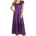 thumbnail image 1 of Sakkas Marni Women's Casual Maxi Short Sleeve Stonewashed Long Caftan Dress Lace - Purple - S/M, 1 of 5
