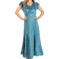 thumbnail image 1 of Sakkas Marni Women's Casual Maxi Short Sleeve Stonewashed Long Caftan Dress Lace - Turquoise - 1X/2X, 1 of 5