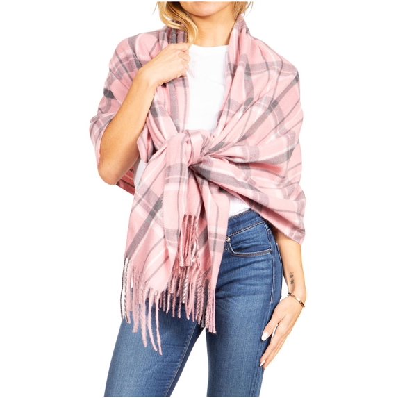 Sakkas Martinna Women's Winter Warm Super Soft and Light Pattern Shawl Scarf Wrap - 23-PL-PinkGrey - One Size Regular