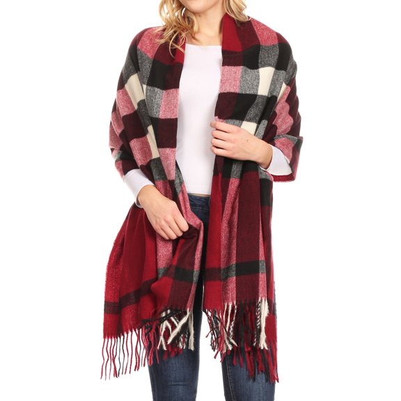 Sakkas Martinna Women's Winter Warm Super Soft and Light Pattern Shawl Scarf Wrap - Burgundy/white - One Size Regular