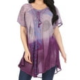 thumbnail image 1 of Sakkas Marzia Women's Loose Fit Short Sleeve Casual Tie Dye Batik Blouse Top Tunic - 19208-Purple - Plus Size, 1 of 5