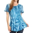 thumbnail image 1 of Sakkas Marzia Women's Loose Fit Short Sleeve Casual Tie Dye Batik Blouse Top Tunic - 19211-Teal - One Size, 1 of 5
