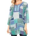 thumbnail image 1 of Sakkas Matia Women's Casual Summer Cotton Long Sleeve Print Loose Tunic Top Blouse - 19923-blue - L/XL, 1 of 5
