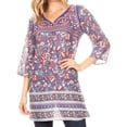 thumbnail image 1 of Sakkas Matia Women's Casual Summer Cotton Long Sleeve Print Loose Tunic Top Blouse - Blue - 1X/2X, 1 of 5