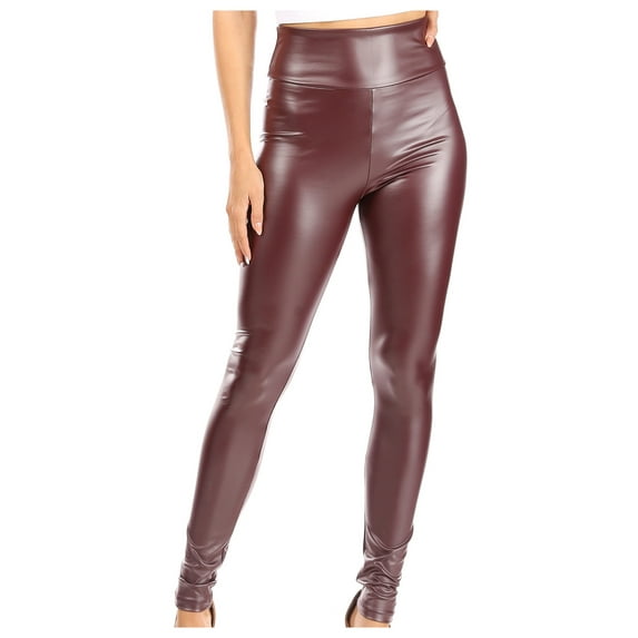 Sakkas Matte Liquid High Waist Stretch Leggings - Made in USA - Burgundy - X-Large
