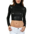 thumbnail image 1 of Sakkas Matte Liquid Mock Neck Turtleneck Long Sleeve Crop Top - Made in USA - Black - 1X, 1 of 6