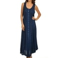 thumbnail image 1 of Sakkas Maya Floral Embroidered Sleeveless Button Up Rayon Dress - Blue - 1X/2X, 1 of 5