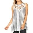 thumbnail image 1 of Sakkas Meli Corchet Lace Floral Stripe Tank with Keyhole Back - OFF WHITE / NAVY - XL, 1 of 5