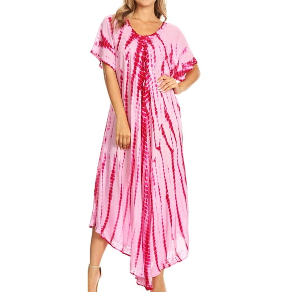 Sakkas Melika Tie Dye Caftan Dress - Pink - One Size