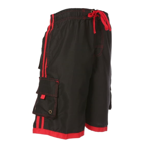 Sakkas Mens Contrast Stripes Skate Surf Board Short / Swim Trunks - Black/Red - 5XL