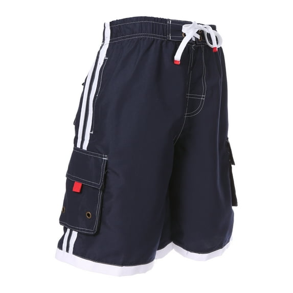 Sakkas Mens Contrast Stripes Skate Surf Board Short / Swim Trunks - Navy - XL