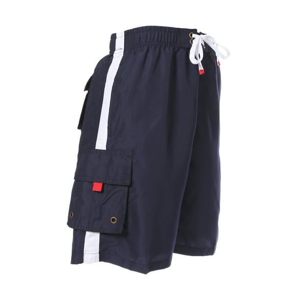 Sakkas Mens Solid Color with Contrast Stripes Skate Surf Board Short / Swim Trunks - Navy - Small