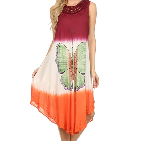 Sakkas Mia Butterfly Color Block Caftan Dress - Cabernet - One Size