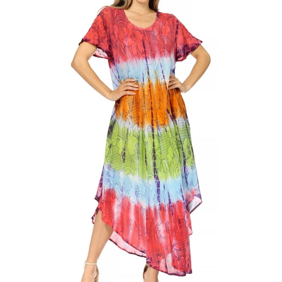 Sakkas Mika Ombre Floral Caftan Dress - Coral - One Size