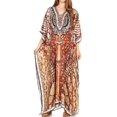 thumbnail image 1 of Sakkas Milanna Women's V neck Short Sleeve Vibrant Print Caftan Dress Cover-up - Print-13 - One Size, 1 of 5