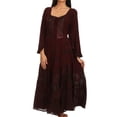thumbnail image 1 of Sakkas Mirabel Stonewashed Corset Style Floral Emboridery Kimono Sleeve Dress - Burgandy - L/XL, 1 of 4