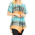 thumbnail image 1 of Sakkas Monet Long Tall Tie Dye Ombre Embroidered Cap Sleeve Blouse Shirt Top - Turquoise / Orange - Plus Size, 1 of 5