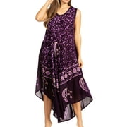 Sakkas Moon and Stars Batik Caftan Tank Dress / Cover Up - Purple - One Size