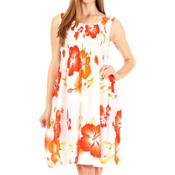 Sakkas Murni Women's Casual Summer Cocktail Elastic Stretchy Floral Print Dress - W-Orange - One Size