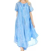 Sakkas Myani Two Tone Embroidered Sheer Cap Sleeve Caftan Long Dress | Cover Up - Blue - One Size Regular