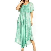 Sakkas Myani Two Tone Embroidered Sheer Cap Sleeve Caftan Long Dress | Cover Up - SeaGreen - One Size Regular